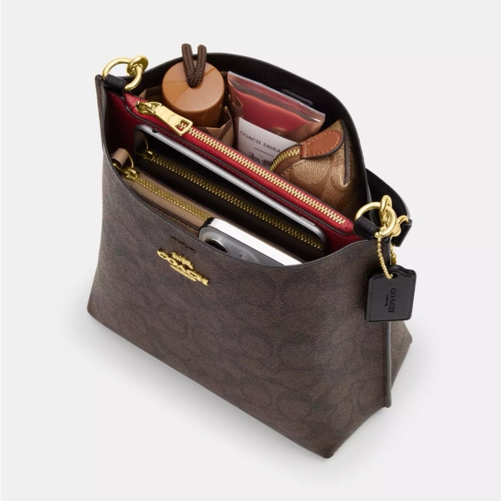 Coach purse mollie bucket bag 22 in signature canvas gold/brown black - Picture 9 of 11